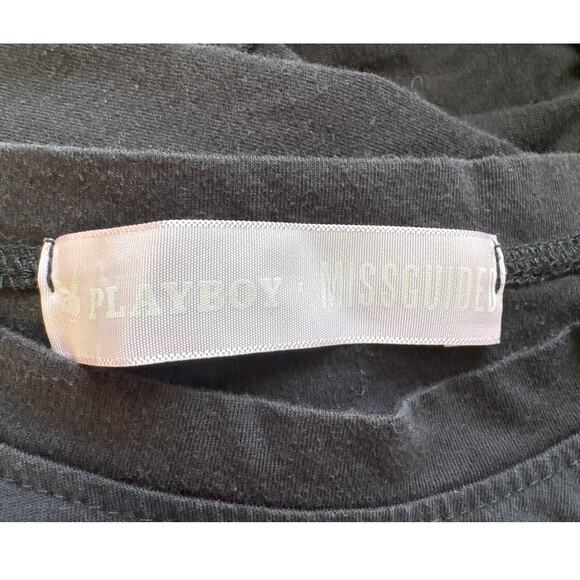 PLAYBOY X Missguided Black Crop Short Sleeve Top Oversized Women's Size 8 M/L - Picture 2 of 6